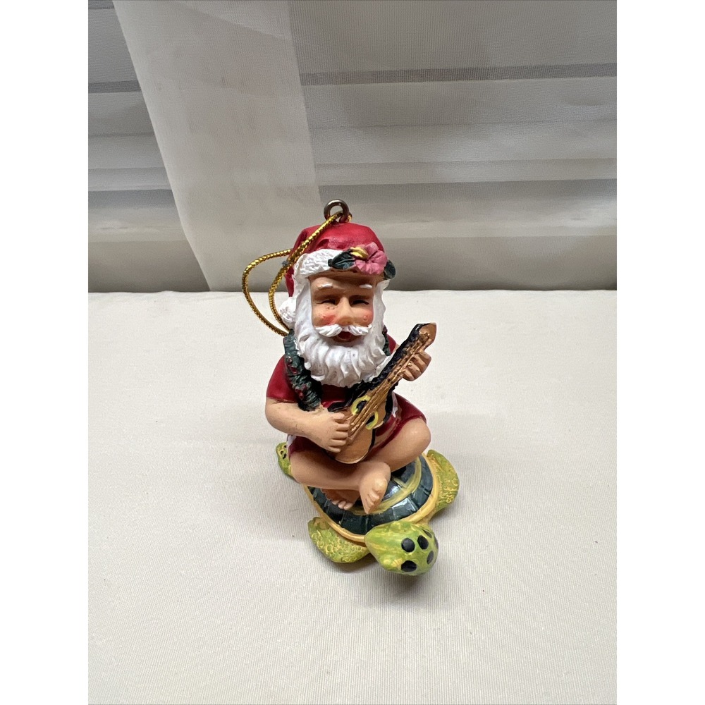 Island Heritage Strumming Santa on Honu Ornament for Christmas Hawaiian NIB